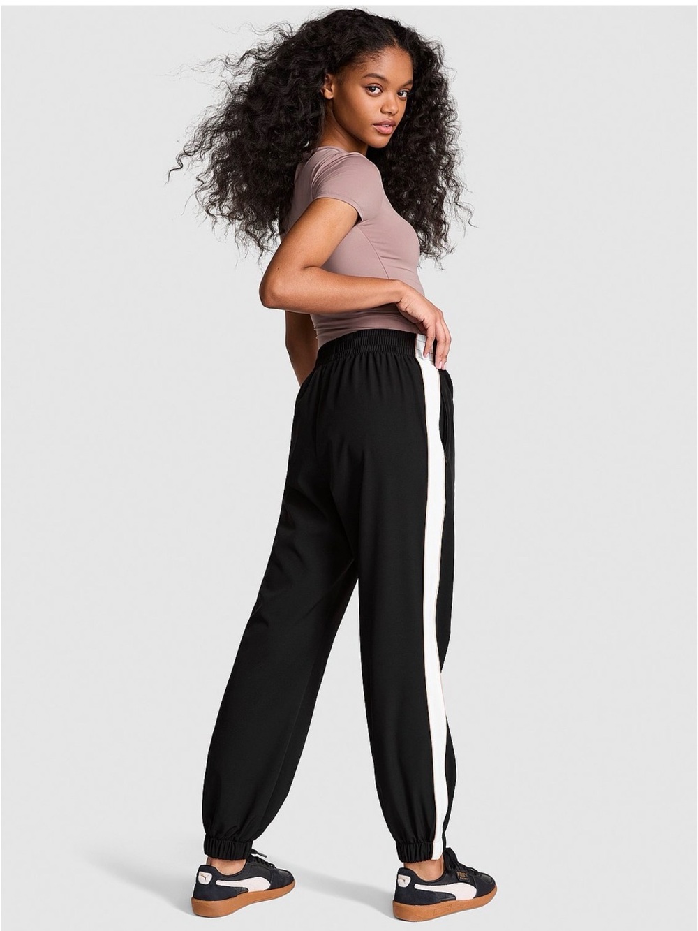 PINK Victoria's Secret Black Track Joggers with White Side Stripe